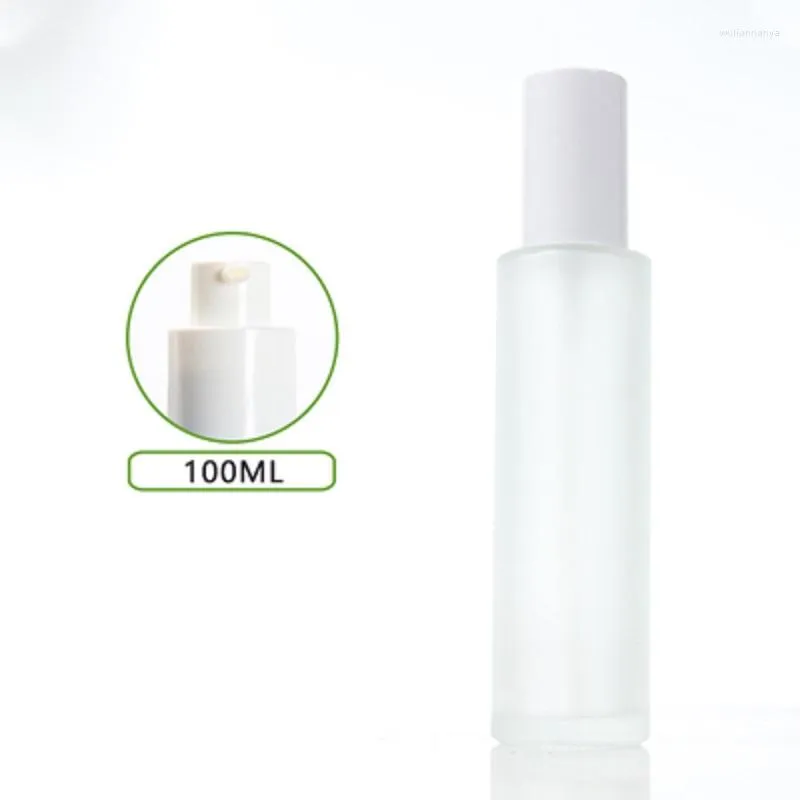 Bouteilles de stockage 100 ml bouteille en verre givré/vert/bleu/blanc couvercle de pompe blanche Toner sérum/lotion/émulsion/fond de teint/gel emballage cosmétique