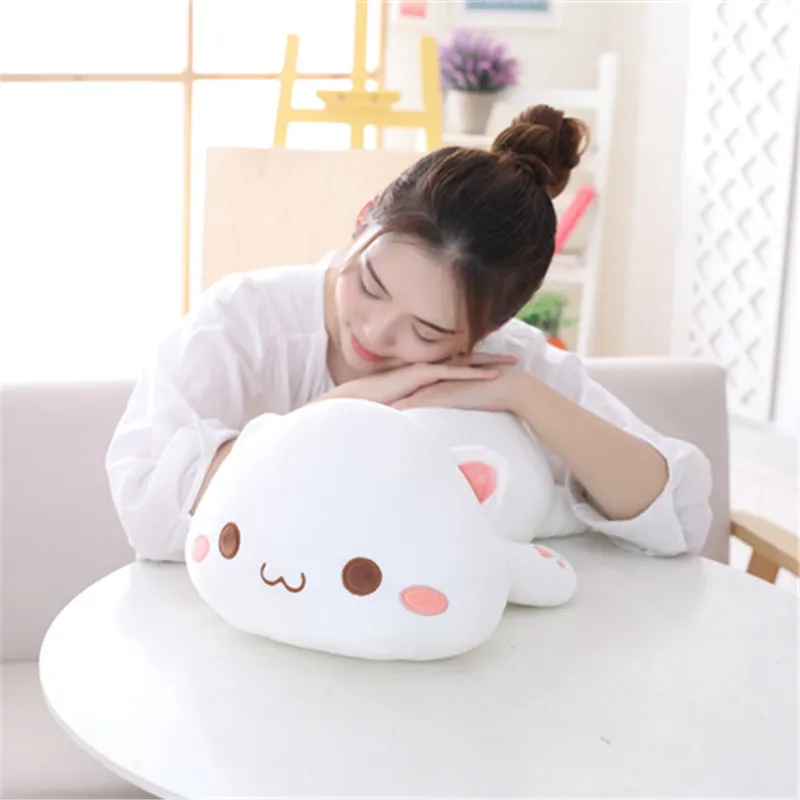 50cm de tamanho médio animais de pelúcia gatinho super fofo boneca de gato adormecido branco cinza kawaii gatinho de pelúcia brindes crianças presentes