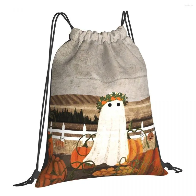 Shopping Bags In The Pumpkins Patch Again Ghost Drawstring Waterproof Storage Organize Bundle Pocket Rope Bag