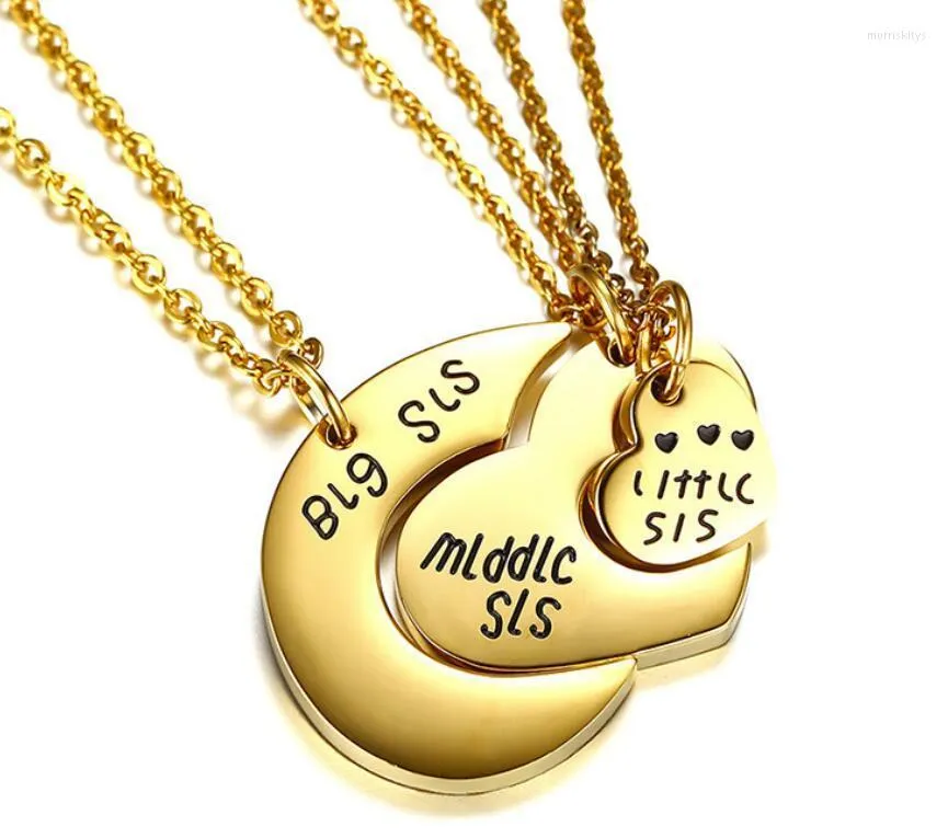 Colliers pendentifs Collier soeur en acier inoxydable doré en forme de coeur correspondant à 3 pièces BFF ami de la famille pour les adolescentes filles pendentif Morr22