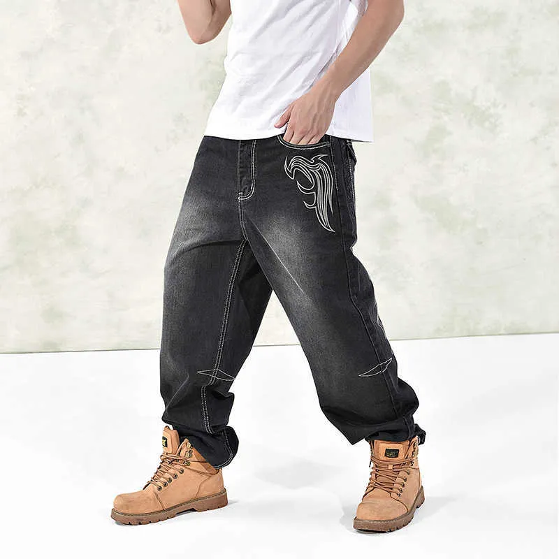 Мужские джинсы свободные джинсы хип -хоп мужской рисунок печатный европейский стиль бренд хип -хоп Женщина Женщина Джинсовые брюки плюс размер для талии 2846Inch Z0225