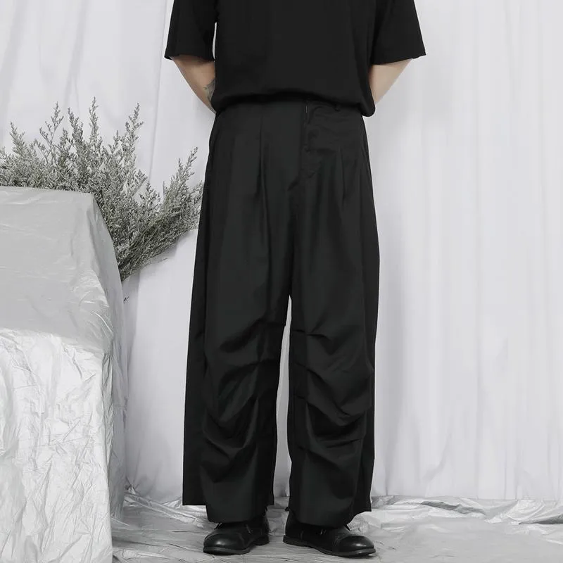 Pantaloni da uomo personalità ampia design semplice a pieghe gamba larga classico scuro Yamamoto casual