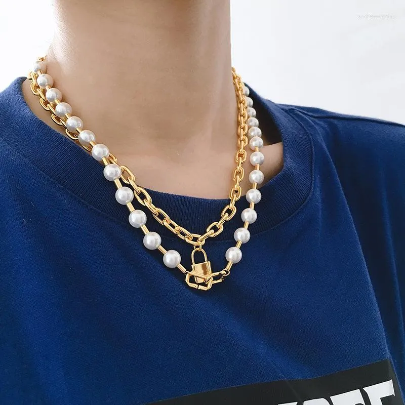Chains Top Quality Hiphop/Rock Style Winding Necklace Double Layer Pearls Steel Lock Chain For Men Women Brand Jewelry