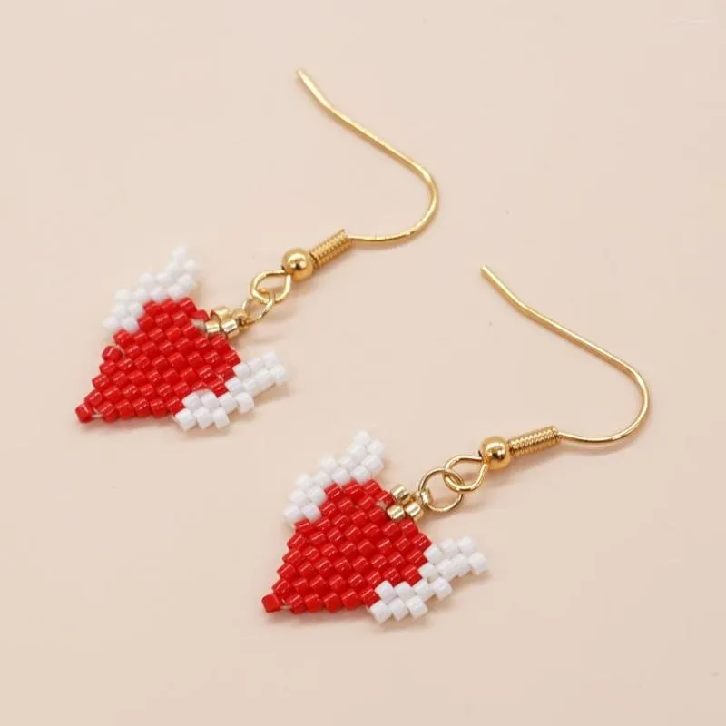 Boucles d'oreilles pendantes Go2Boho, boucles d'oreilles cœur à ailes rouges, bijoux bohémien, perles Miyuki, crochet fait à la main, cadeaux porte-bonheur pour femmes