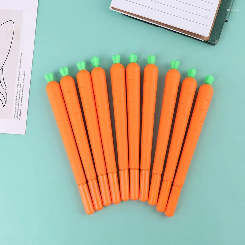 10pcs 0.5mm Gel Pen Black Ink Roller Marker Pen( Cute Carrot Styling) Stationary 2023 Year Gifts