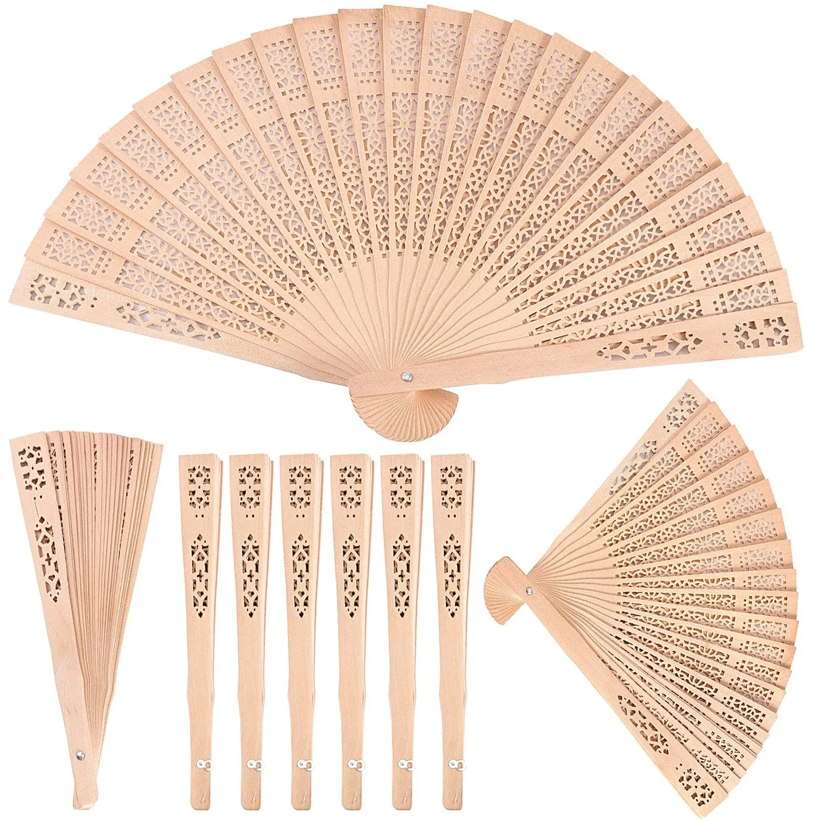 Party Favor Sandalwood Fan Hand Held Folding Fans Chinese Traditional Hollow Fans Wooden Baby Shower Gifts Wedding Favors