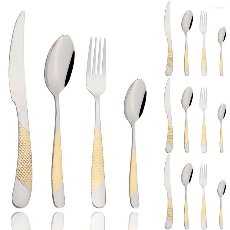 Dinnerware Sets Drmfiy Luxury 16Pcs Flatware Set Stainless Steel Dinner Fork Spoons Silverware Sharp Knife Western Cutlery