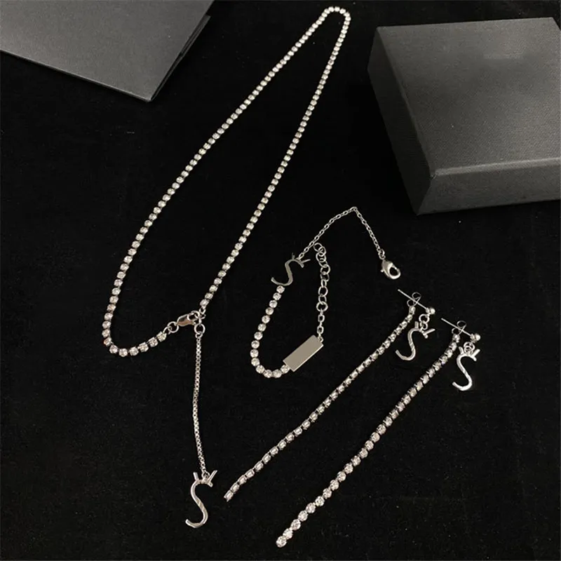 Rhinestone Women Charm Hand Link Chain Adjustable Bracelet Lady Slender Letter Pendant Necklaces