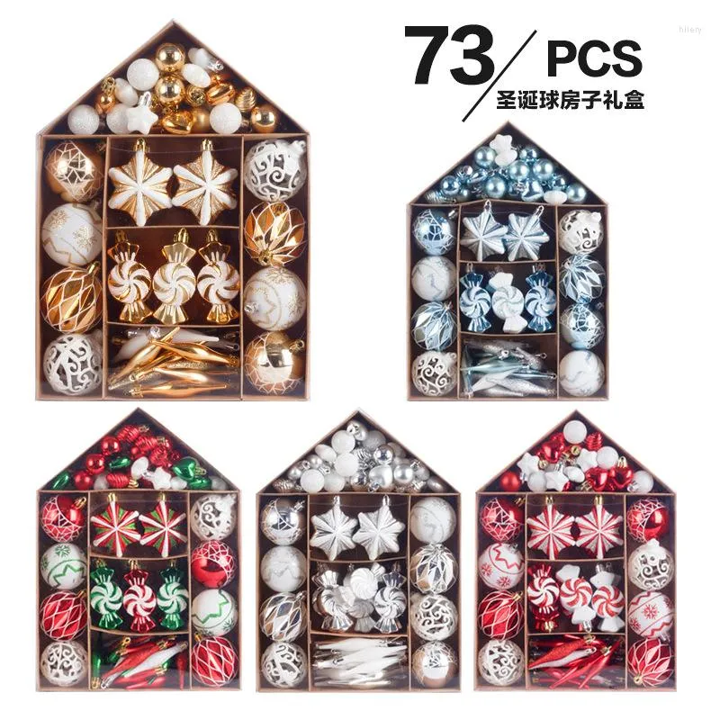 زخرفة الحفلات 73pcs/Lot Christmas Tree Prendants House Bainted Ball Set Bag for 2023 Seend Festive Supplies Home Deocr