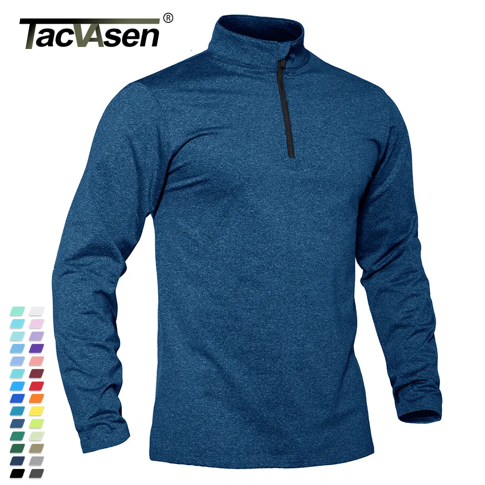 Men's T-Shirts TACVASEN SpringFall Thermal Sports Sweater Men's 14 Zipper Tops Breathable Gym Running T Shirt Pullover Male Activewear 230227