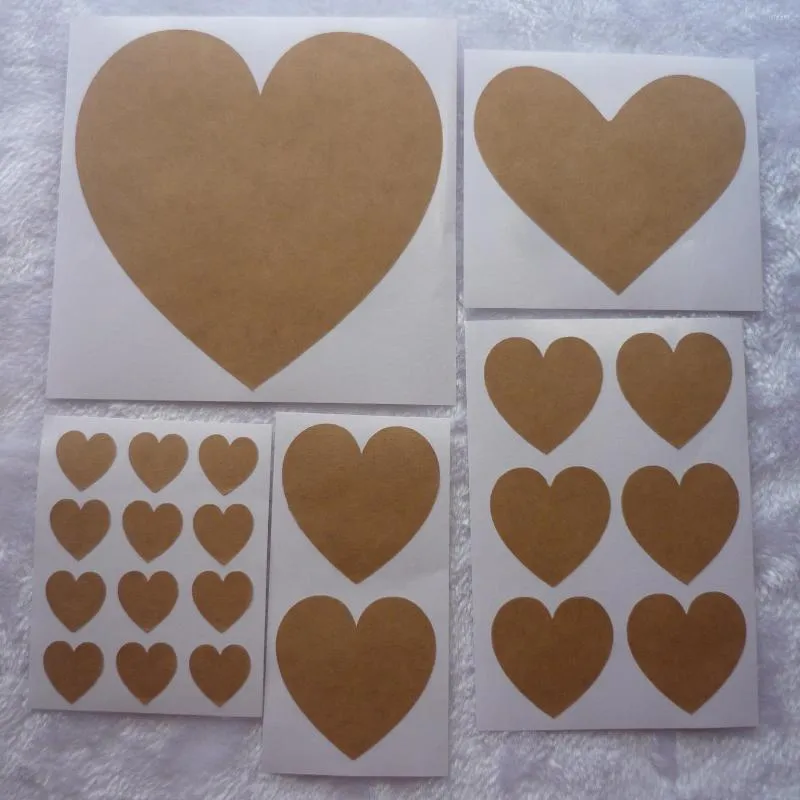 Gift Wrap Natural Brown Kraft Heart Sticker With Various Sizes Sets Customized Envelope Seals