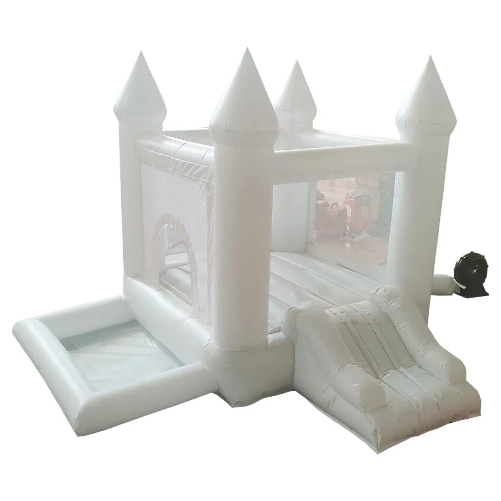 9x9x7ft Soft Play Inflatable White Bounce House With Slide Ball Pit Party Used Inflatable Mini Bounce castle with blower free ship to your door