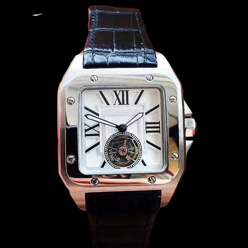 Orologi da polso Orologio meccanico da uomo di fascia alta Automatico Oro rosa Marrone Pelle nera Tourbillion Vetro zaffiro