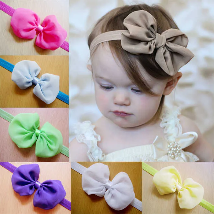 Q16 Nya barns pannband Chiffon Butterfly Hair Band Children's Hair Band 12 färger