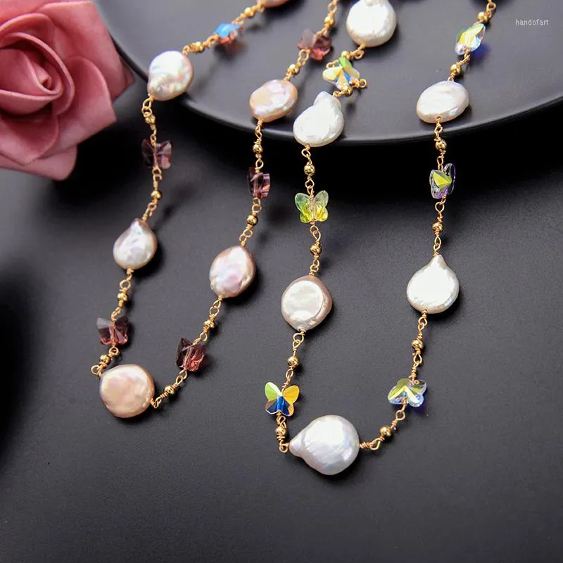 Pendant Necklaces Gold Color Chain Portrait Coin Choker Necklace Women Irregular Baroque Cultured Pearl Bohemian Jewelry Gift