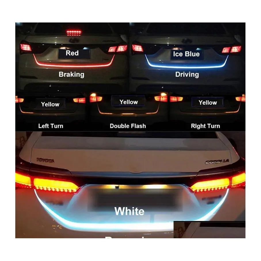 car dvr Decorative Lights Car Rear Trunk Signal Lamp Rgb Led Strips Light Driving Signals Reverse Brake Lighting Truck Flow Strip Drop Deliv Dhnhr