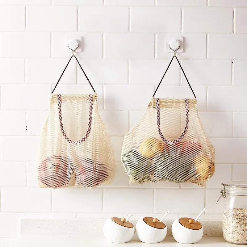 Storage Bags Hanging Grid Mesh Bag Kitchen Fruit And Vegetable Bathroom Multi-purpose S Organization Home