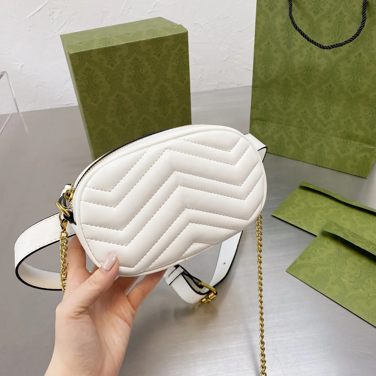 White Mini Female Waist Bags Fashion Genuine Leather Shoulder Bag