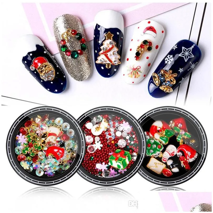 Nail Art Decorations 8 Designs Christmas Tree Sock Snowflake Alloy Metal Diy 3D Rhinestones Accessories Jewelry Tools Drop Delivery Dhuvk