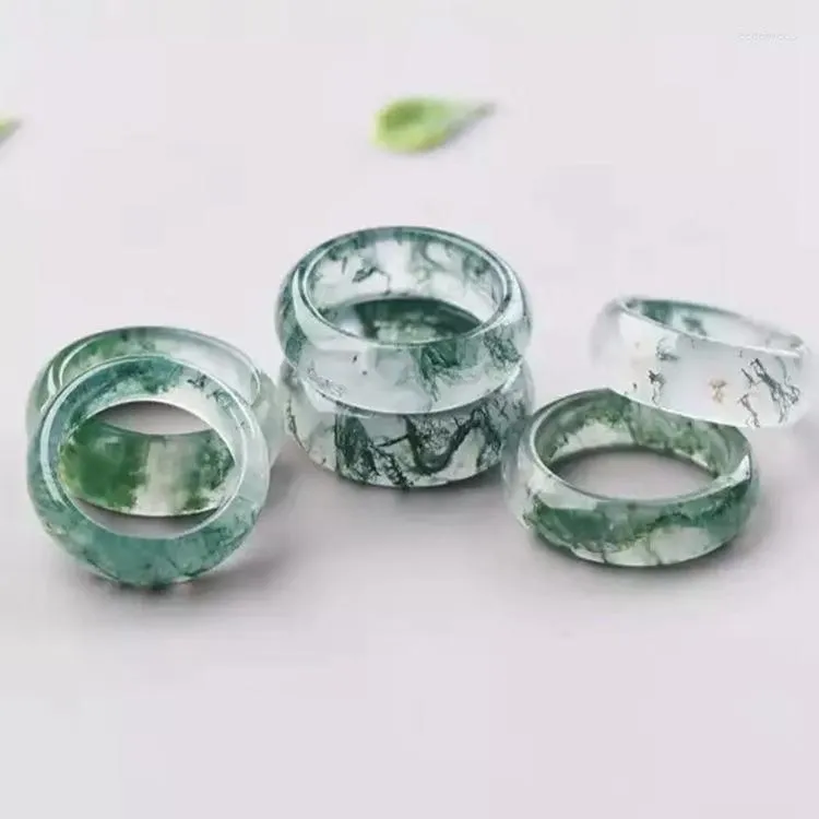 Klusterringar som säljer naturligt vatten gräs agatring kinesisk jadeite amulet mode charm smycken hand snidade hantverk gåvor till kvinnor män