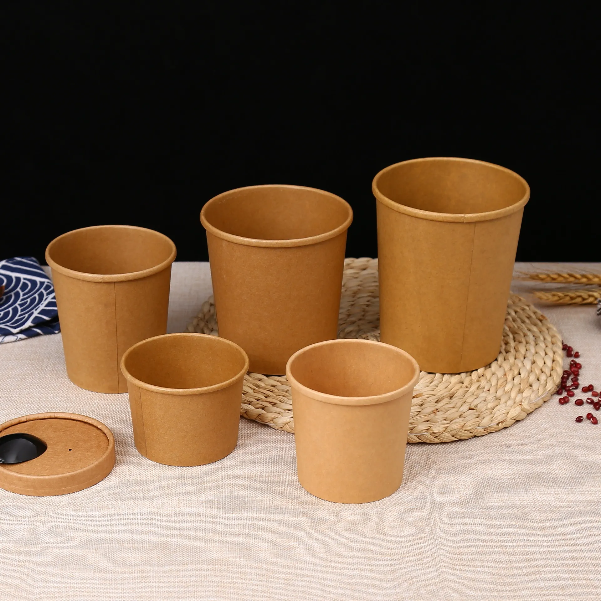 Paper Soup Containers with Lids Disposable Kraft Paper Food Cups Paper food Storage