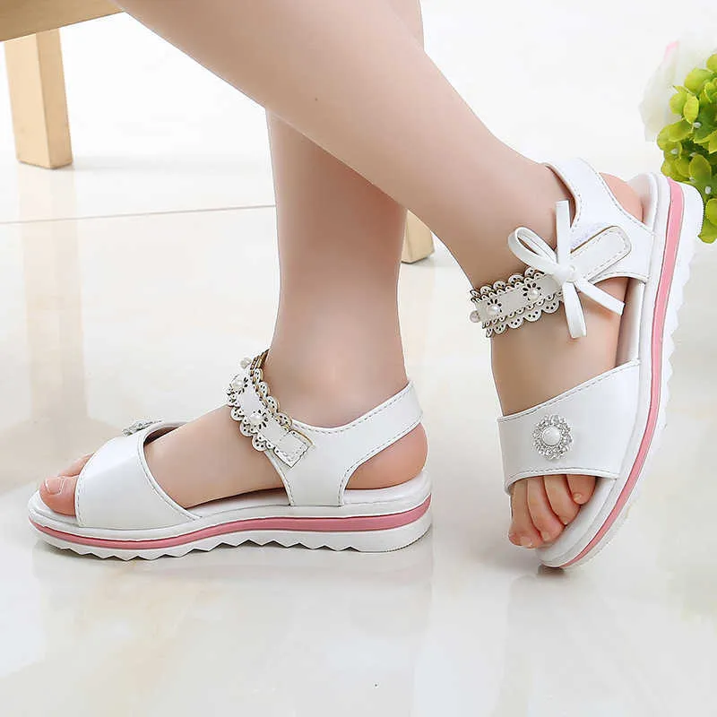 Sandalen 2021 Prinsessen Sandaal Zomer Voor Meisjes Strand Wit Roze Schoenen Kinderen Kinderen Strass Sandalen 3 4 5 6 7 8 9 10 11 12 Jaar Oud Z0225