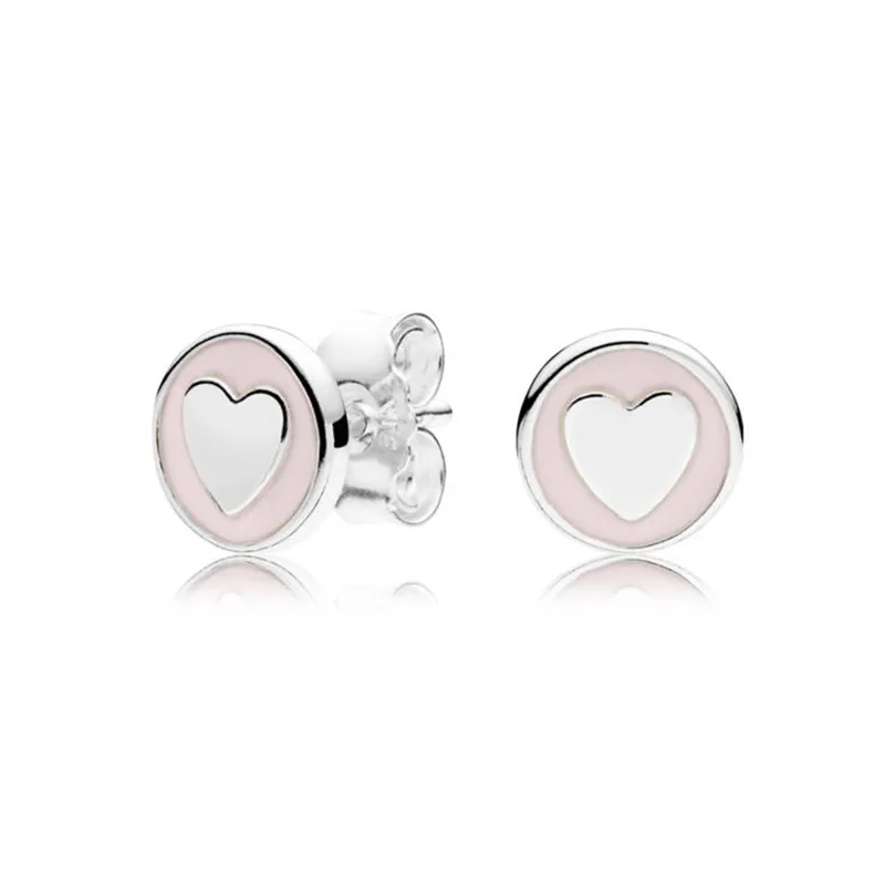 Pink Disc Love Heart Stud Earring f￶r Pandora Authentic Sterling Silver Wedding Jewelry For Women Girl Friend Gold Plated Designer Earrings With Original Box