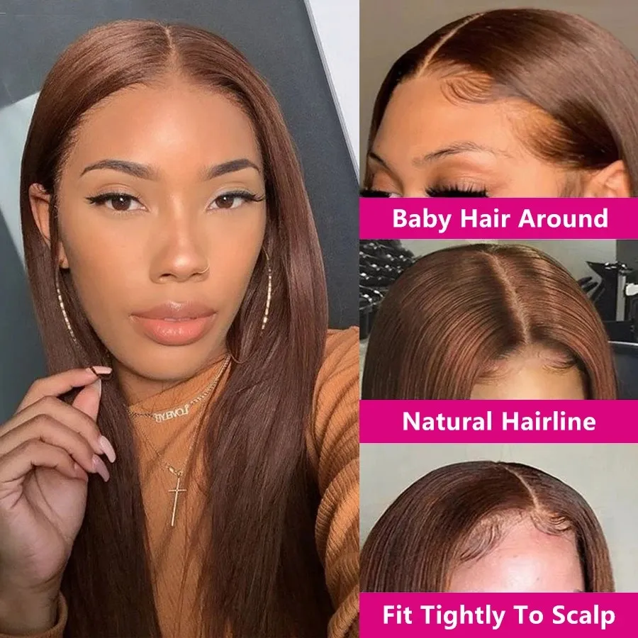 13x4 Chocolate Brown Straight Lace Front Wigs 150% Hd Transparent Lace Frontal Wig Colored Human Hair Wigs For Women