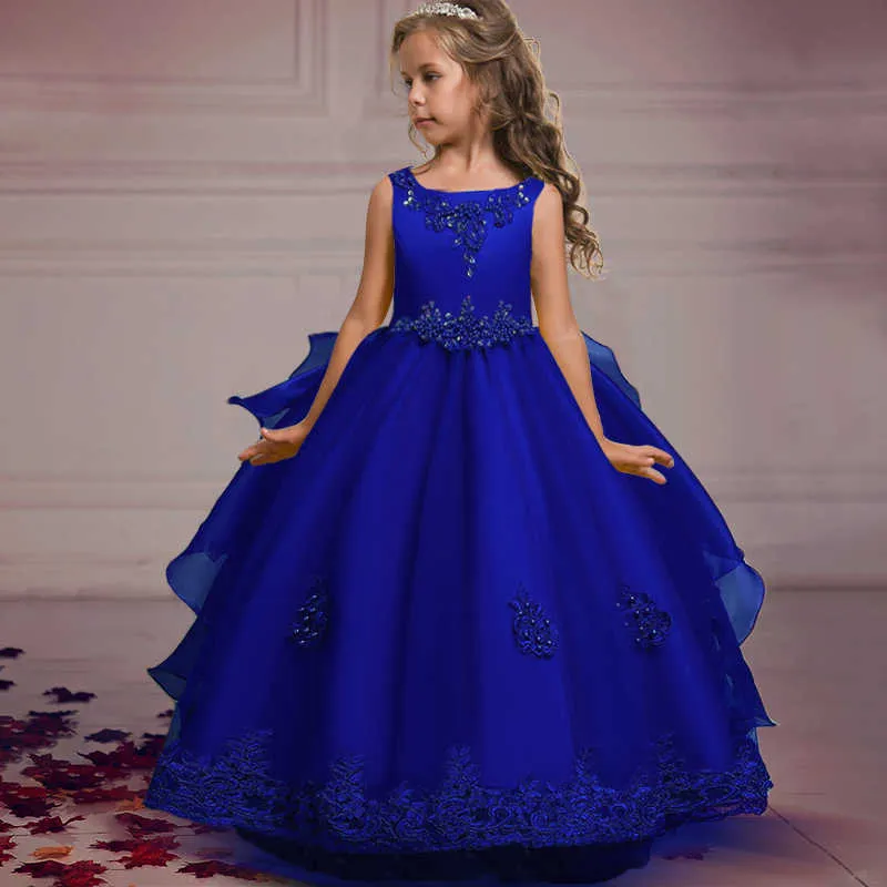 Robes de fille traînant des robes de demoiselle d'honneur de fleur robe de princesse élégante pour les filles enfants noël longue robe de mariée de fête vêtements pour enfants