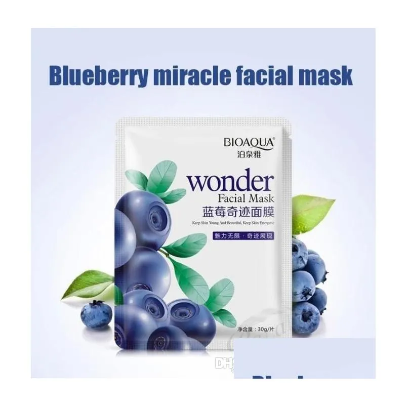 Autres outils de soins de la peau Feuille de masque facial Bioaqua Blueberry Masques hydratants pour le visage Lifting Pig Nose Masker Beauty Agless Drop Deliver Dh3Ob