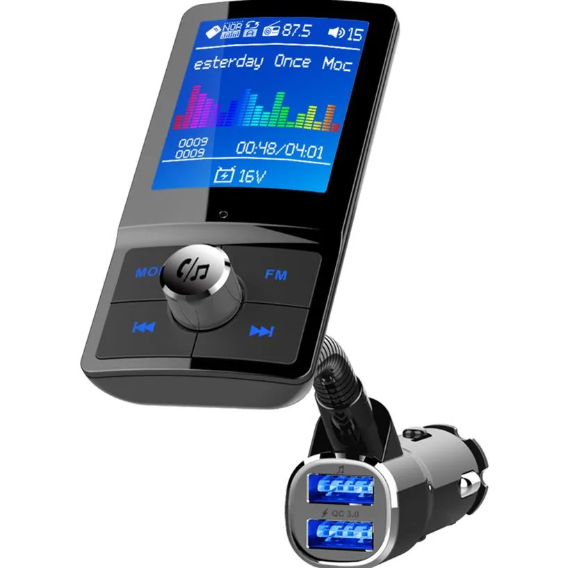 Färgskärm FM sändare bil mp3 trådlöst bluetooth hands bil kit ljud aux modulator med qc3 0 dubbla USB -laddning310k