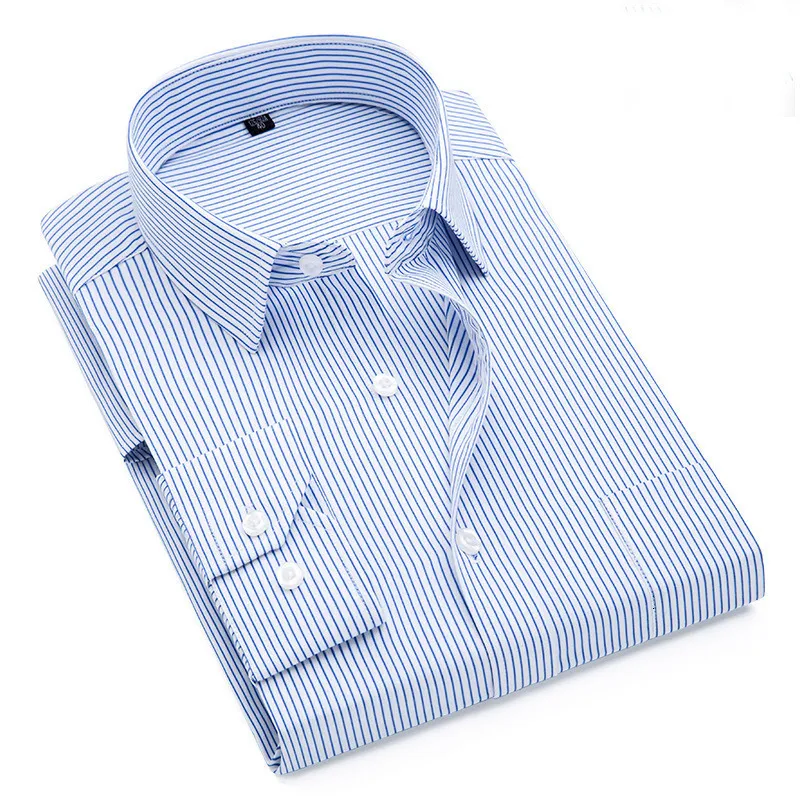 Men's Casual Shirts Quality Plus Size S To 8xl Formal for Men Striped Long Sleeved Non-iron Slim Fit Dress Twill Social Man's Clothing 230227