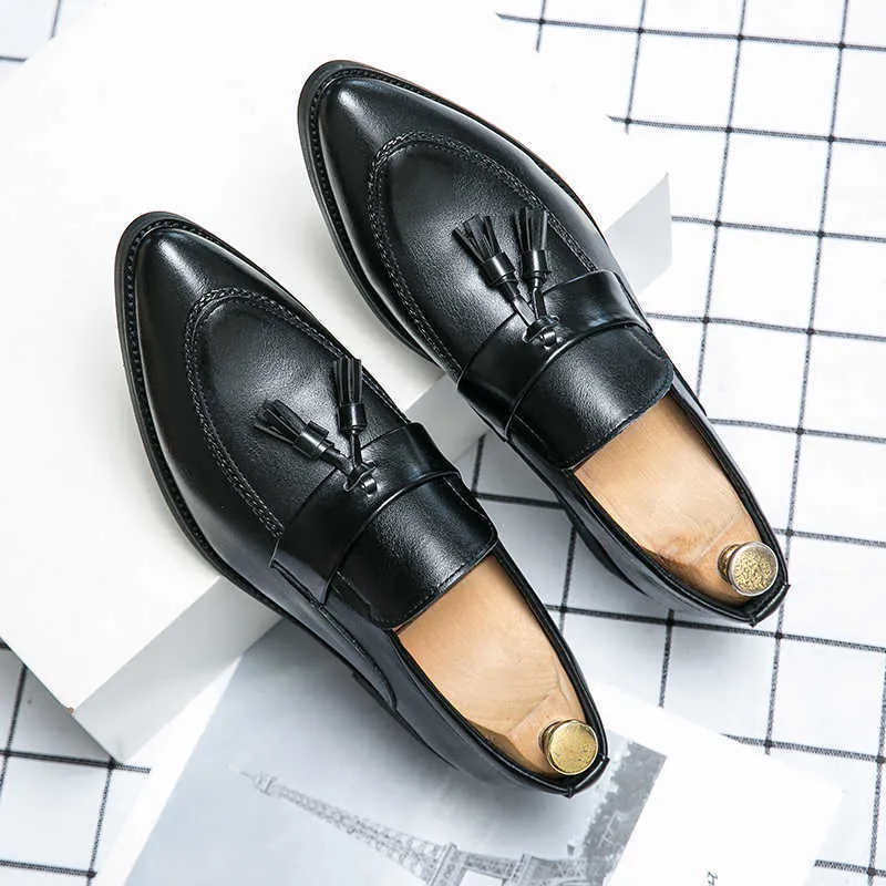 Klänningsskor 2023 Spring och Autumn Loafers Mens Slip On Business Casual Shoes Black Mens Leather Shoes Men's Dress Shoes Large Size 3848 R230227