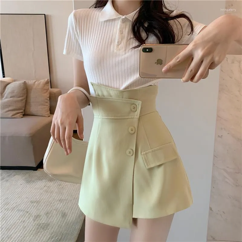 Skirts Women A-Line Korean Club Wide Leg High Waist Single Breasted Irregular Summer Mini Skirt Slim Fitted Elegant Casual Party