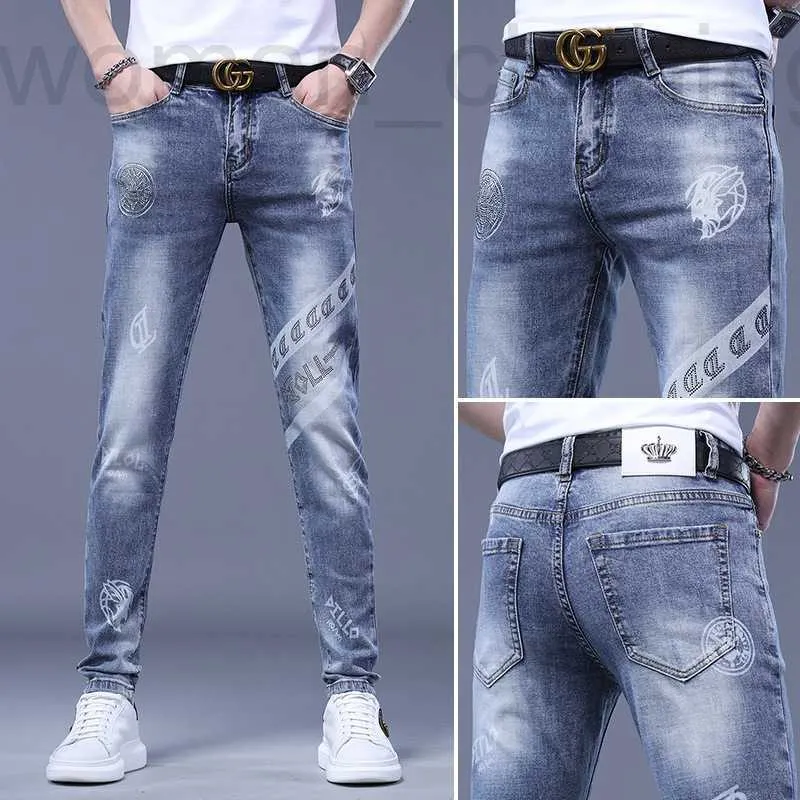 Herren Jeans Designer Stretch Sommer dünner Stil Frühling und neue bedruckte Hose Slim Fit kleine Füße