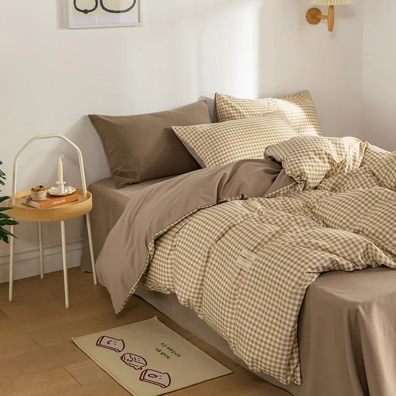 寝具セット日本スタイルの格子縞のパターン羽毛布団カバー
