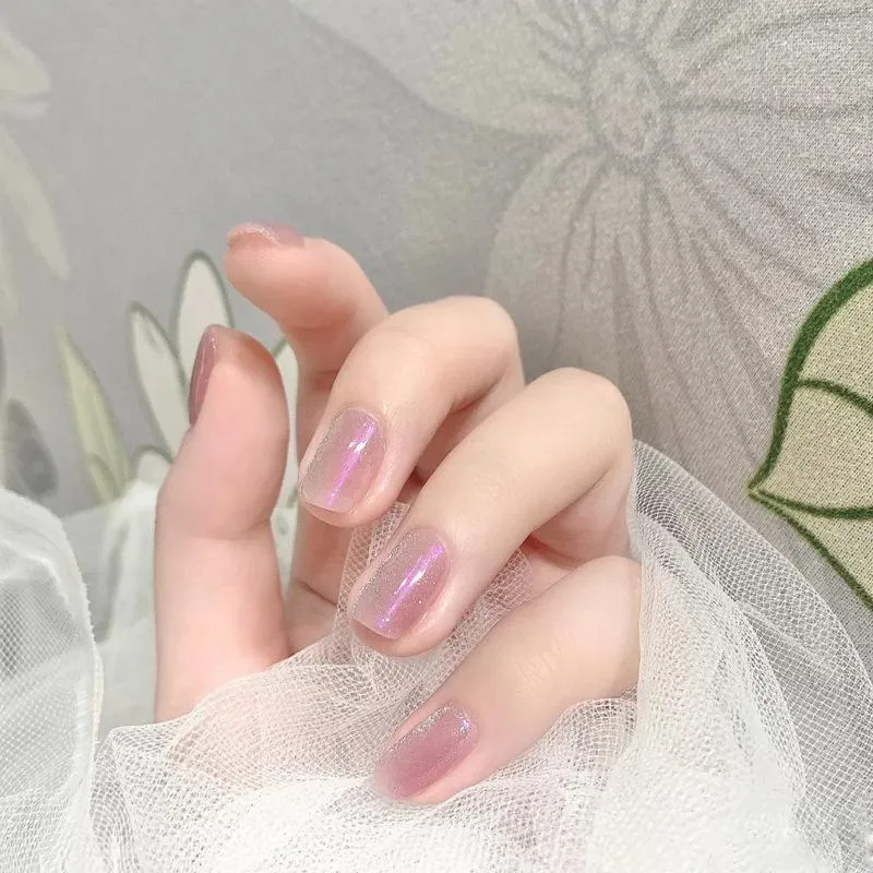 Unghie finte 24 pezzi Patch per unghie Tipo di colla Moda Rosa Viola Manicure Risparmia tempo Regali per ragazze Accessori