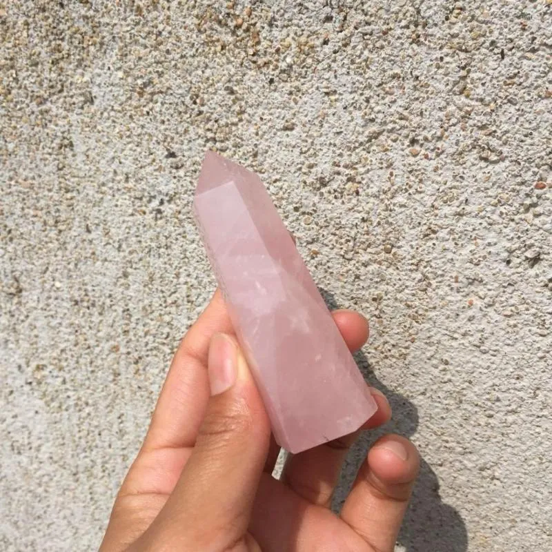 Estatuetas decorativas 6 facetas de rosa natural quartzo de cristal gem pedra meditação cura chakra rosa ponto de casamento presente