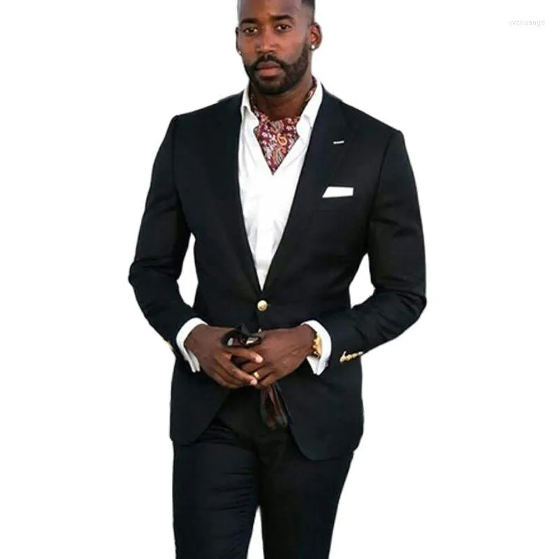Trajes para hombres Hombres de negocios negros Slim Fit Esmoquin de boda africano para el novio Chaqueta de moda masculina con solapa en pico y pantalones Cena