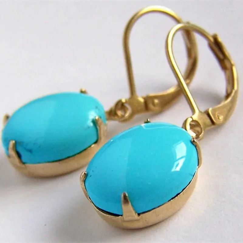 Dangle Earrings & Chandelier Trendy Oval Inlaid Turquoise Vintage Gold Color Metal Personality Drop For Women JewelryDangle Kirs22
