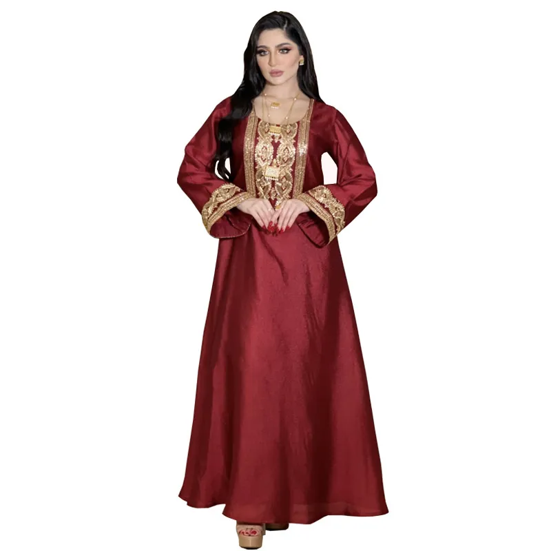 2024 Ethnische kleding lovertjesgouden draad hijab jurk moslim casual Marokkaanse kaftan