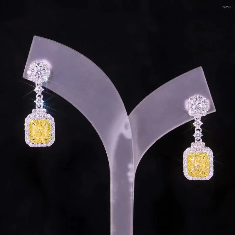 Boucles d'oreilles de luxe brillant jaune cristal Zircon couleur argent bijoux de mode pour femmes coréenne femme princesse