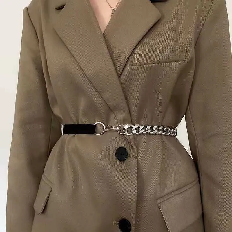 Ceintures Chaîne dorée ceinture élastique en métal argenté ceintures de taille pour les femmes de haute qualité Stretch Cummerbunds dames manteau Ketting Riem ceinture Z0223