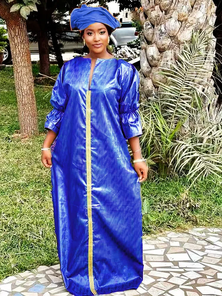 Ethnic Clothing Latest Daily Party Original Bazin Riche Dresses For Nigeria Women Long Robe With Scarf Top Quality Wedding 230227