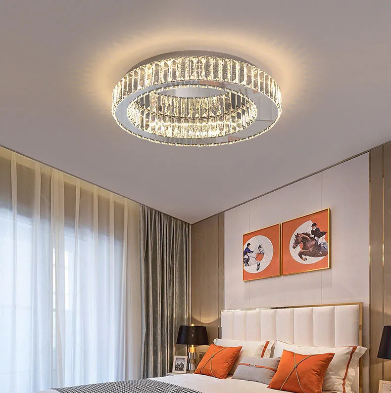 Moderne luxe kristallen led plafondlicht woonkamer keukeneiland lamp roestvrij staal ronde chroom kunst plafond hangselrichter