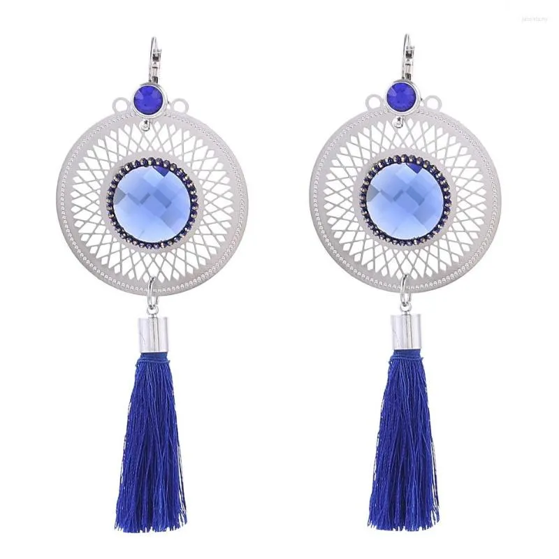 Dange oorbellen Blue Tassel Lang voor vrouwen mode bruiloft sieraden accessoires rond boho etnische drop fringe 2023