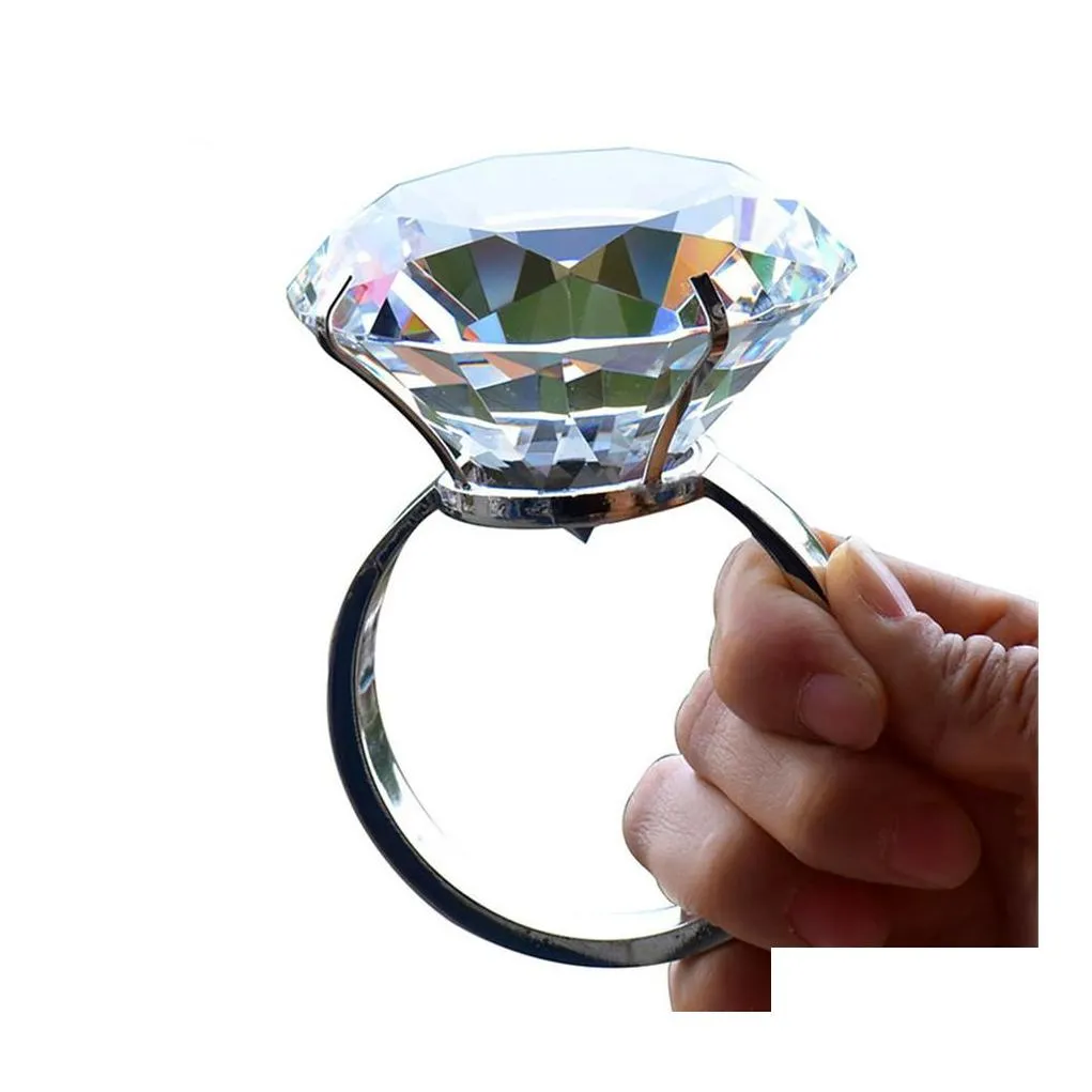 カーDVRアートアンドクラフトウェディングデコレーション8cmクリスタルガラスビッグダイヤモンドリングロマンチックな提案小道具ホームオーナメントパーティーギフト