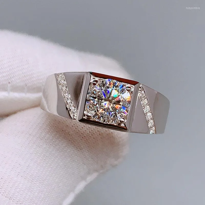 Clusterringen Luxe 18K White Gold Ring Men 1CT D Color Moissanite Uitstekende Cut Pure Engagement Anniversary