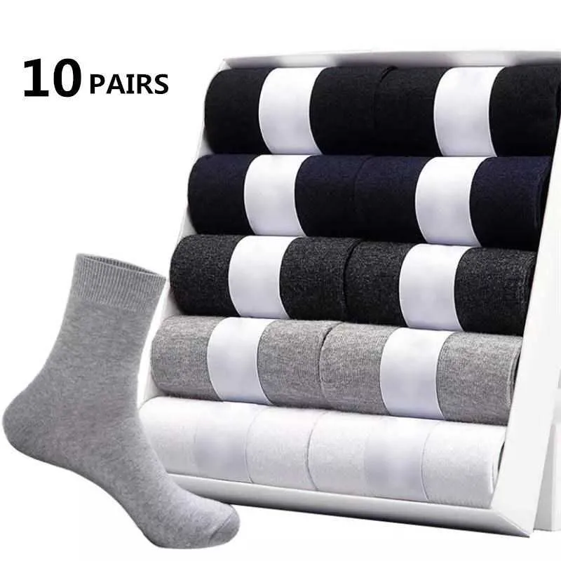 Men's Socks 10pairs Men's Socks Polyester Cotton Middle Tube Socks Summer Thin Solid Color Breathable Business Men's Socks Men DropShipping Z0227