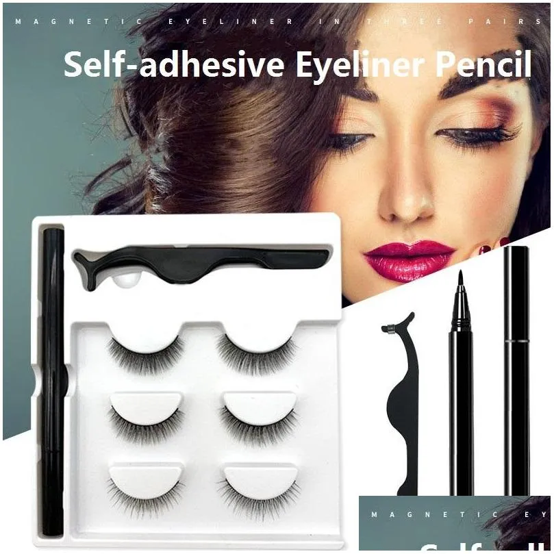 Make -up sets 3 paren/set magic valse wimper selfadhesive wimpers eyeliner mascara krultje set geen lijm magneet druppel levering gezondheid schoonheid dhhif